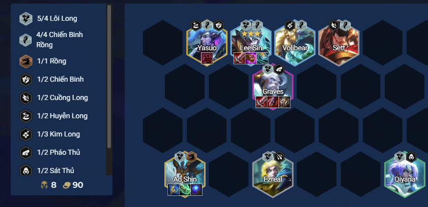 Đội hình cuối trận Lee Sin Lôi Long DTCL Mùa 7.5