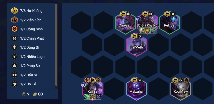 Đội hình Hư Không giữa game Xây dựng và tiết kiệm vàng để lên cấp 10