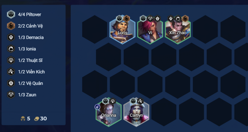 Giai đoạn đầu game với đội hình Piltover Khởi đầu cùng tướng Piltover và lõi kinh tế